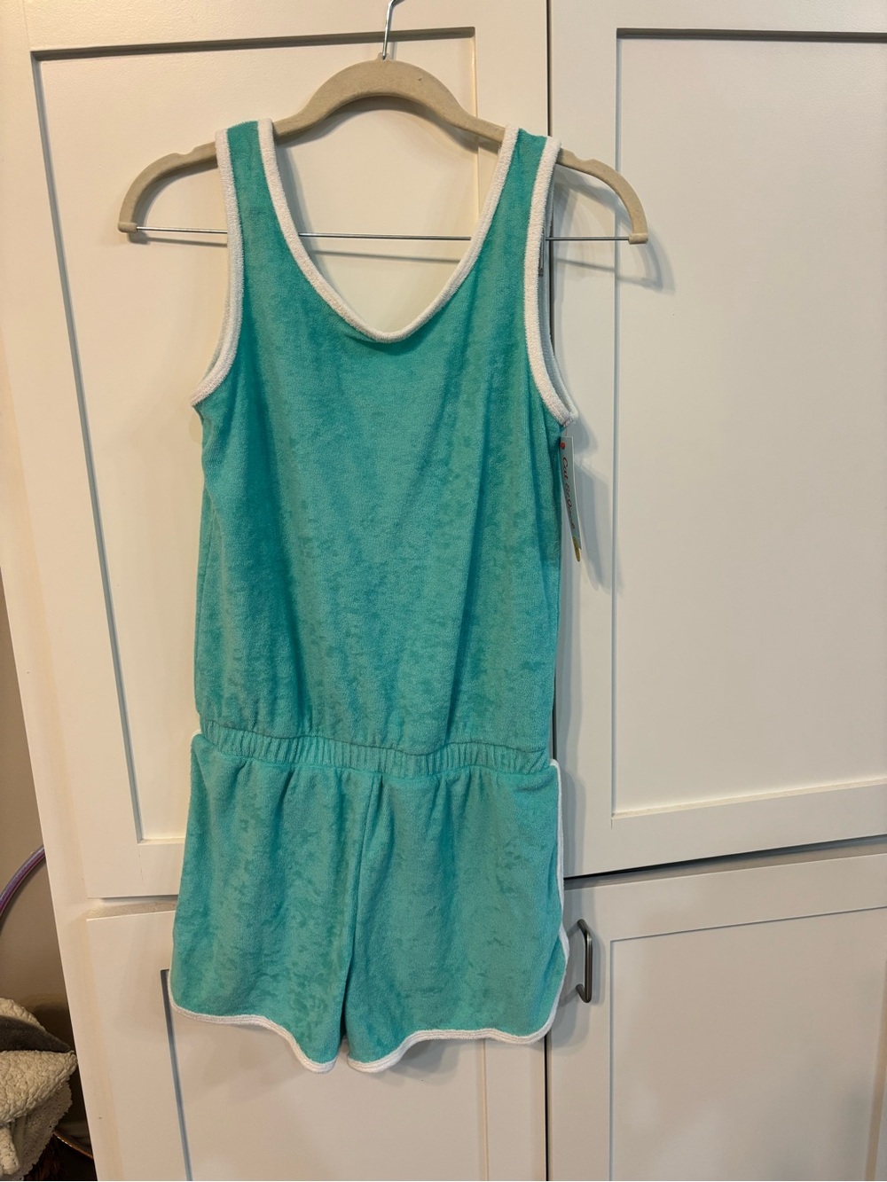Cat & Jack Teal Terry Cover Up Romper with White Trim